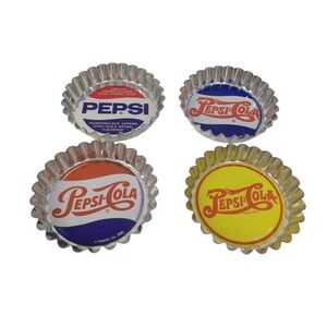 Vintage Pepsi-Cola Bottle Cap Coaster Set of 4 Silver Metal Felt Backed Retro